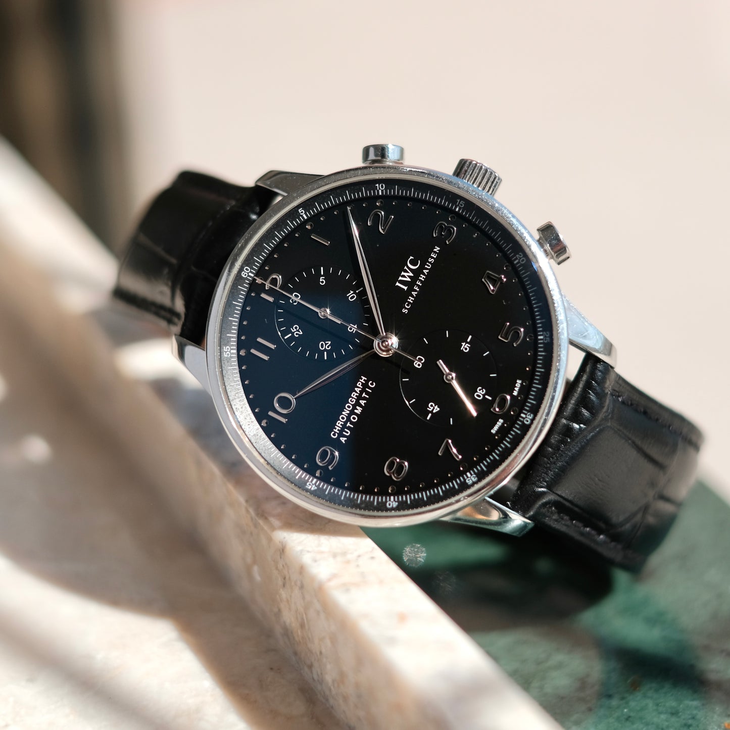 2010 Portugieser Chronograph Black dial ref IW371447, Box & Papers.