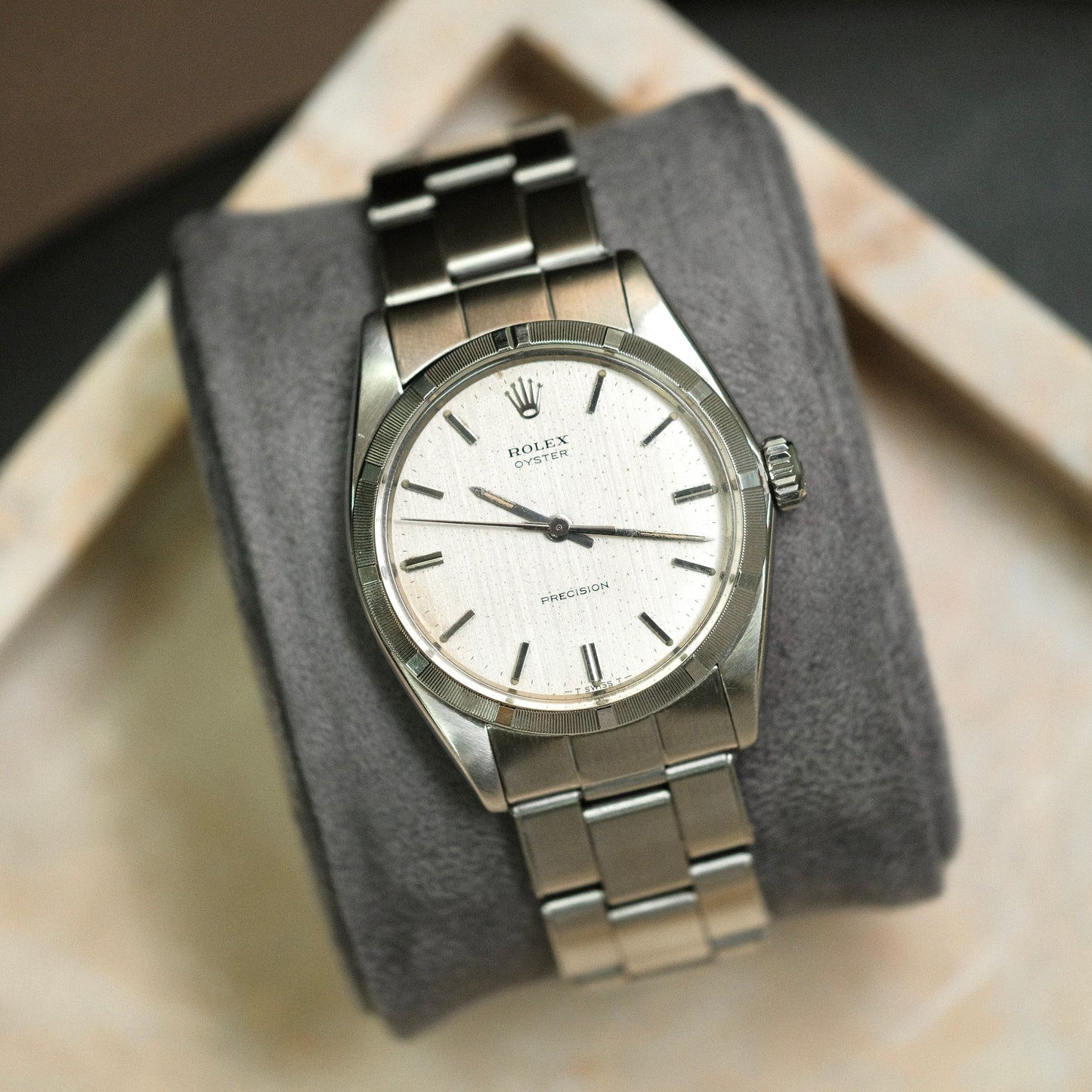 1970 Oyster Perpetual 34 ‘linen dial’ ref 6427, Box & Papers.