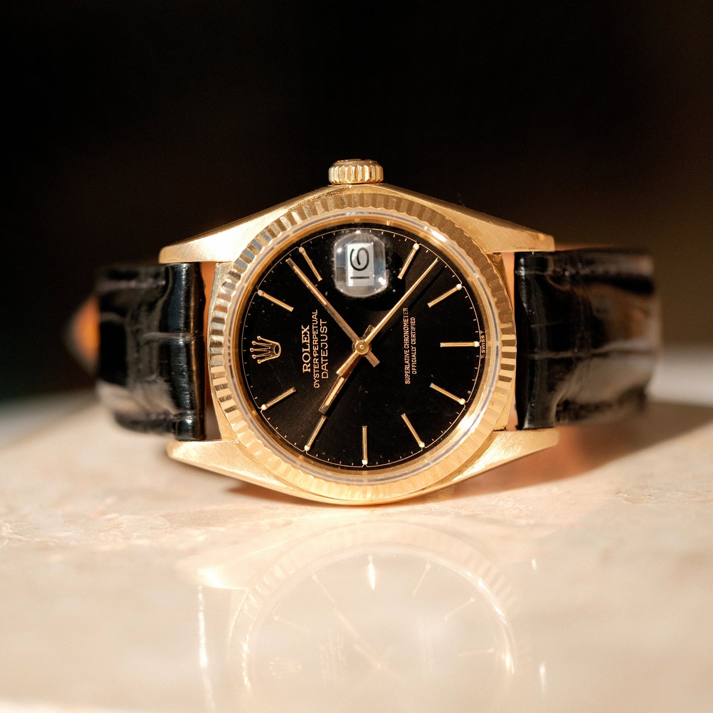 1979 Datejust 36 18k Gold with black dial, ref 16018