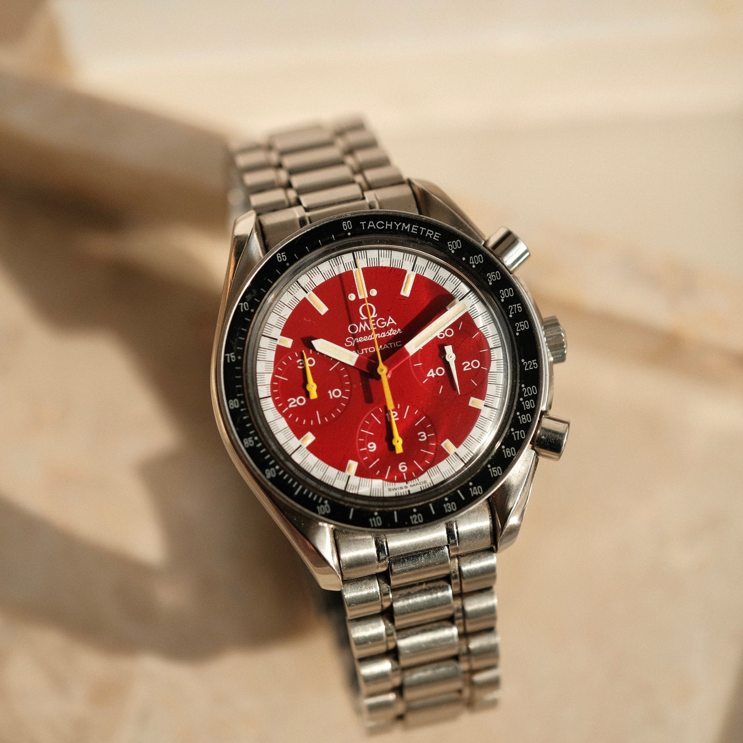 Speedmaster Reduced Michael Schumacher Red 3810.61.41, Full Set w/ Rare Tyre Box!