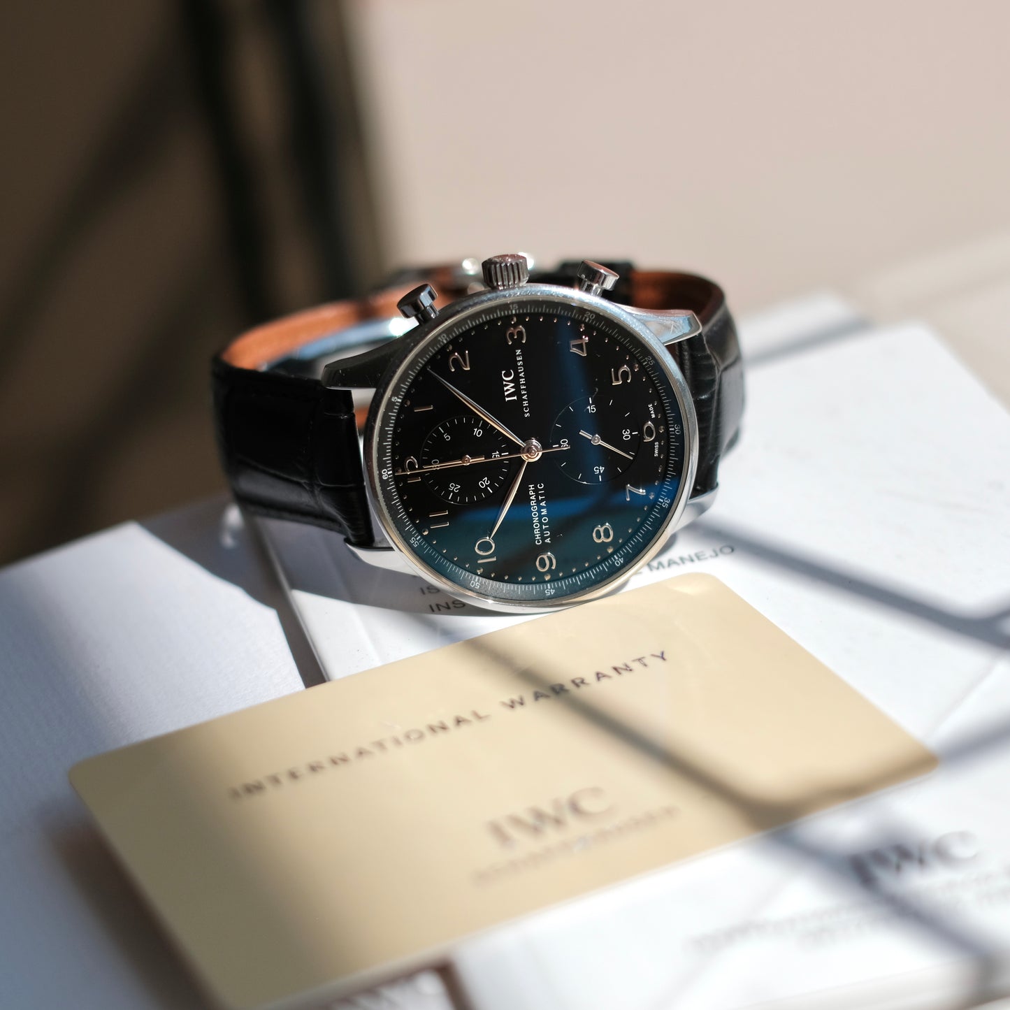 2010 Portugieser Chronograph Black dial ref IW371447, Box & Papers.