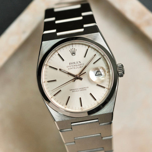 1979 Datejust Oysterquartz steel ref 17000, silver dial.