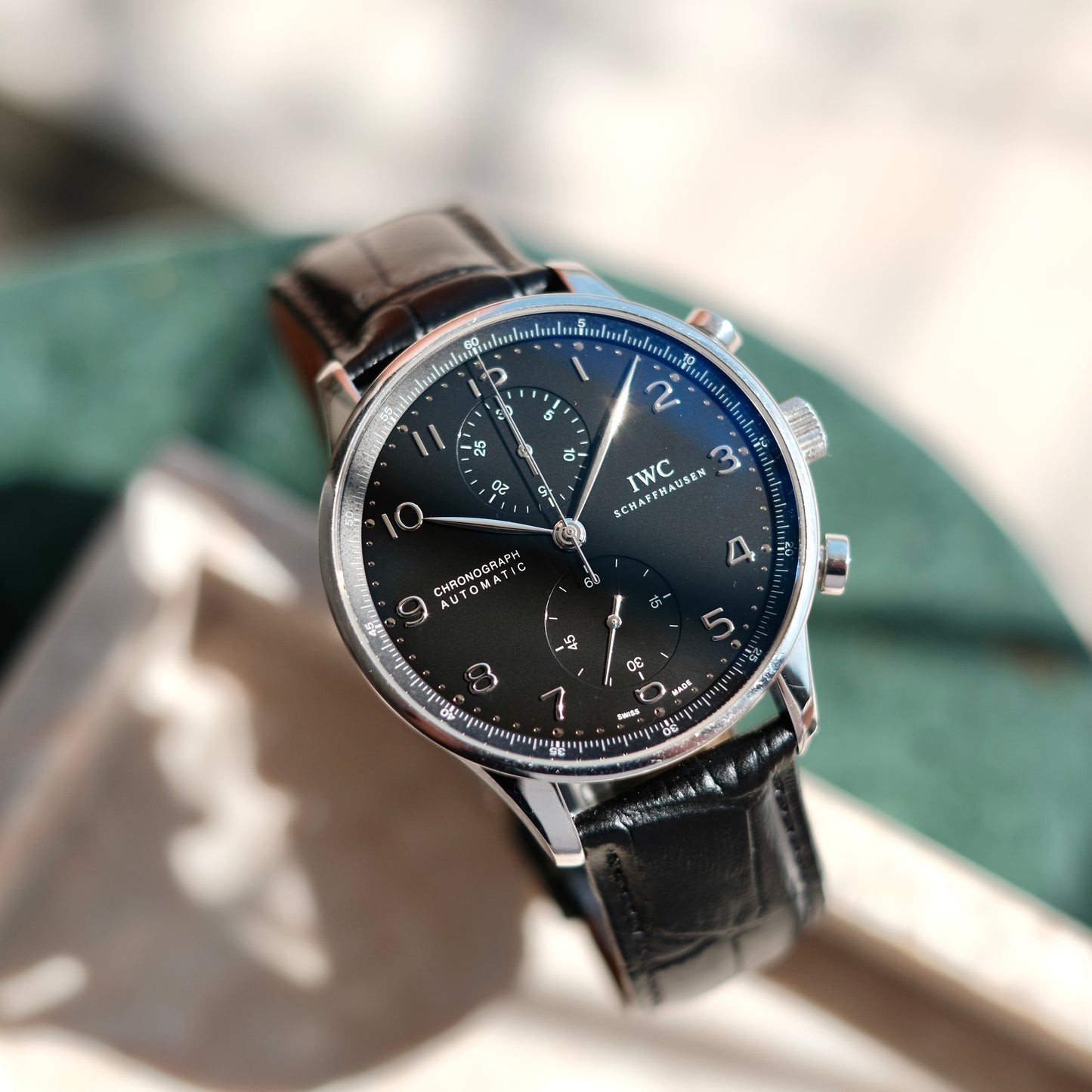 2010 Portugieser Chronograph Black dial ref IW371447, Box & Papers.