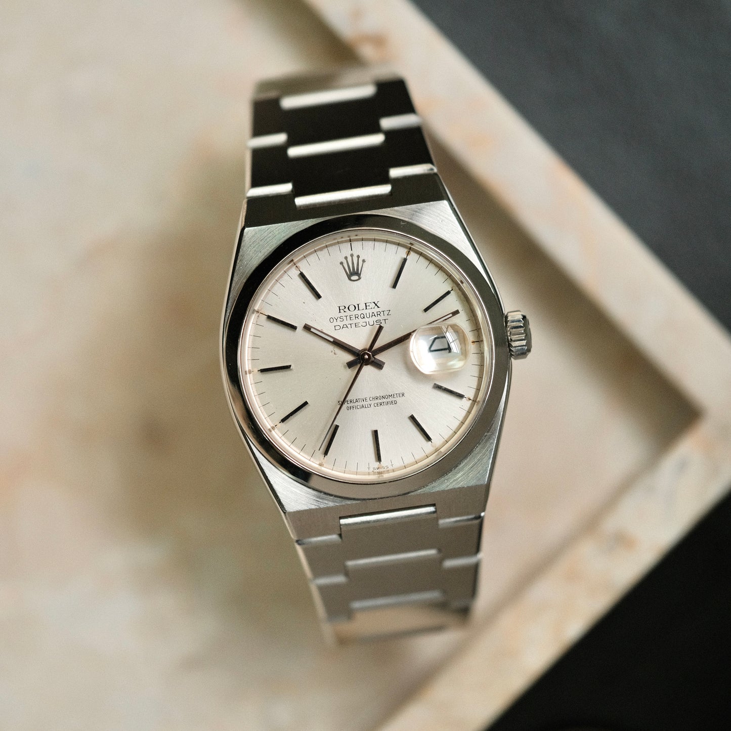 1979 Datejust Oysterquartz steel ref 17000, silver dial.
