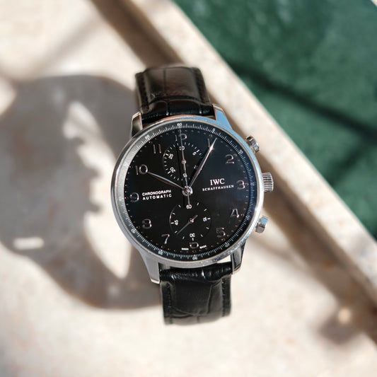 2010 Portugieser Chronograph Black dial ref IW371447, Box & Papers.