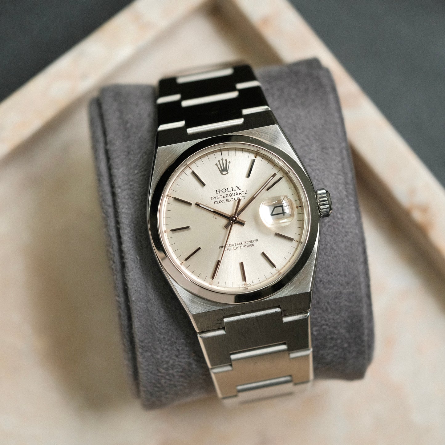 1979 Datejust Oysterquartz steel ref 17000, silver dial.