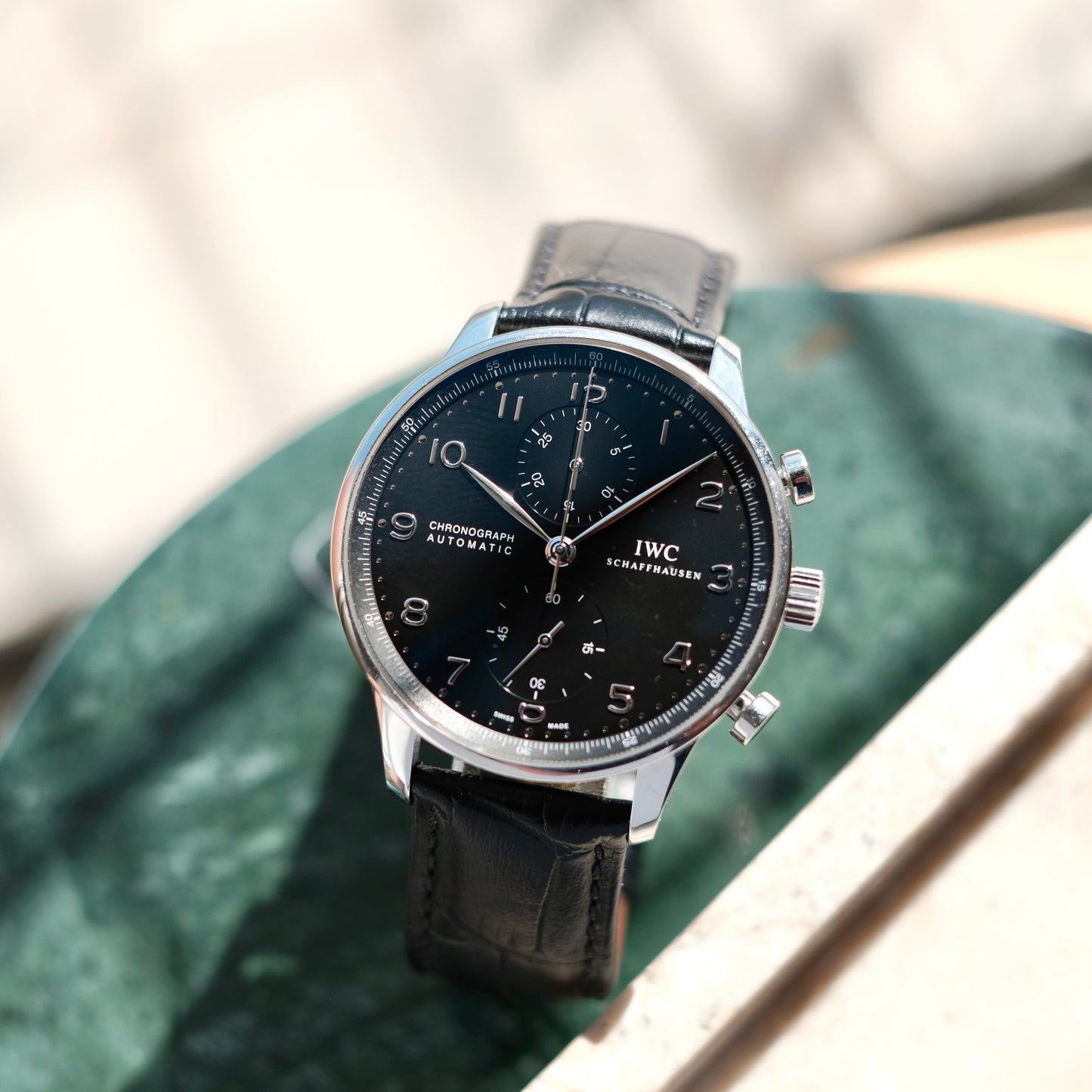 2010 Portugieser Chronograph Black dial ref IW371447, Box & Papers.