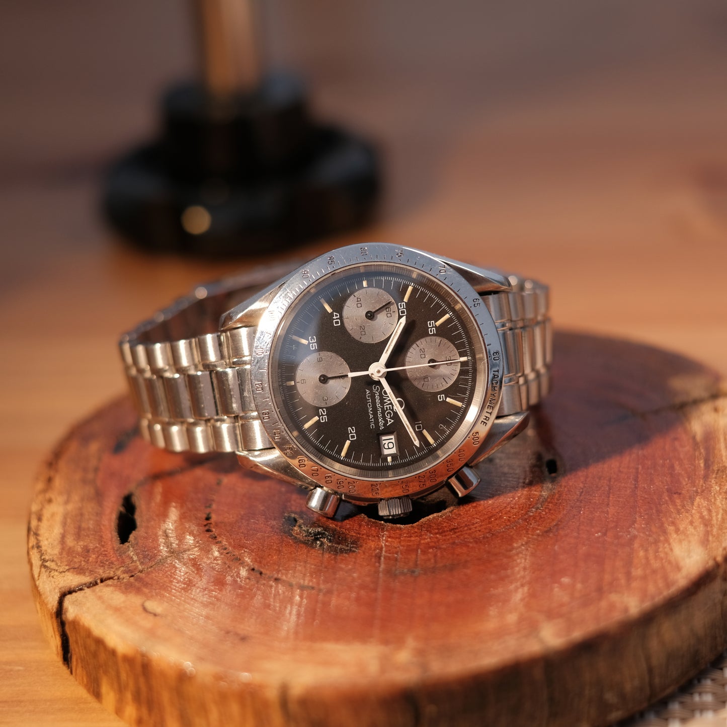 Circa 1990's Speedmaster Date Reverse Panda JDM Creamy Patina, Ref 3511.50 serviced.