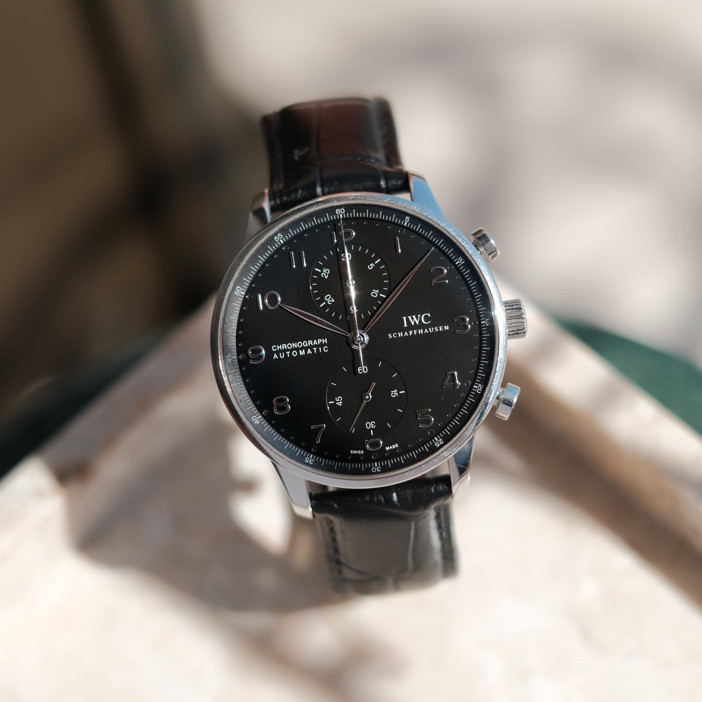 2010 Portugieser Chronograph Black dial ref IW371447, Box & Papers.