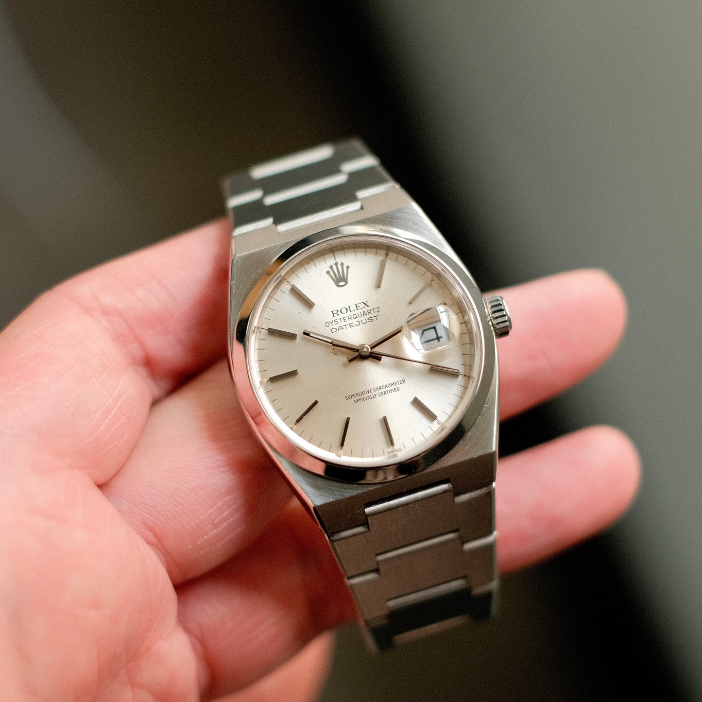 1979 Datejust Oysterquartz steel ref 17000, silver dial.