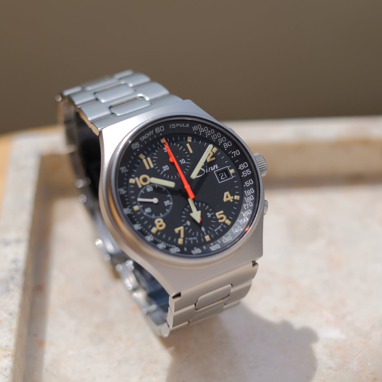 1990’s Sinn 144 ST Chronograph GMT, Pumpkin Tritium Patina.
