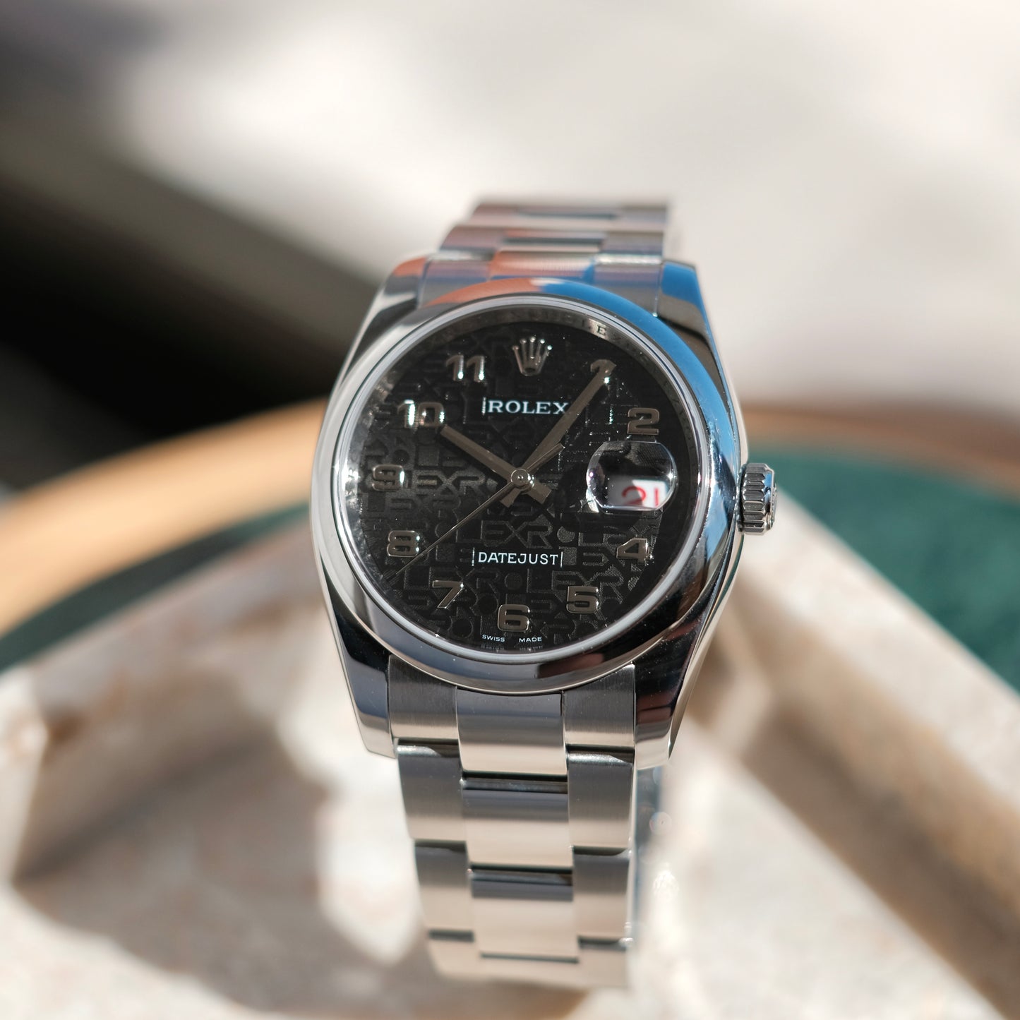 2007 Datejust 36 ref 116200 ‘Computer & Racing’ black Dial & Roulette date, Box & Papers.