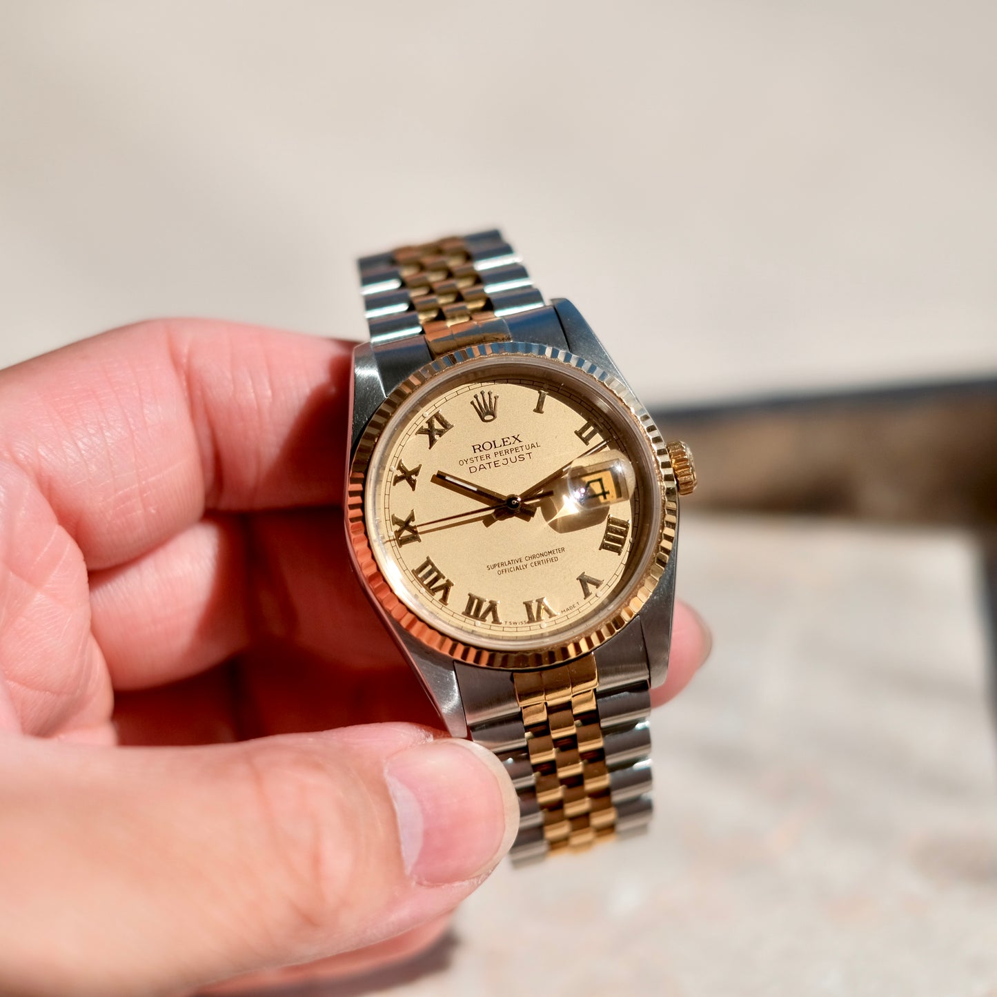 1988 Datejust 36 Two-tone ‘Lemon’ dial with roman numerals, watch only.